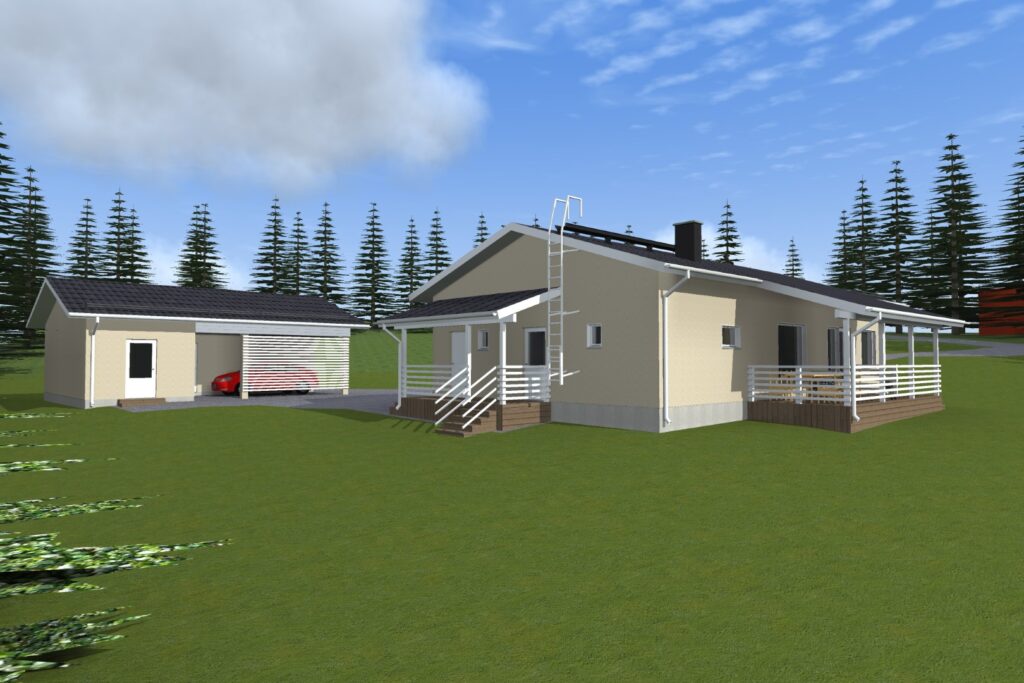 Omakotitalon suunnittelu: arkkitehtisuunnittelu, rakennussuunnittelu, rakennesuunnittelu, pääsuunnittelija. Harkkokivitalo. Autotalli. Autokatos.