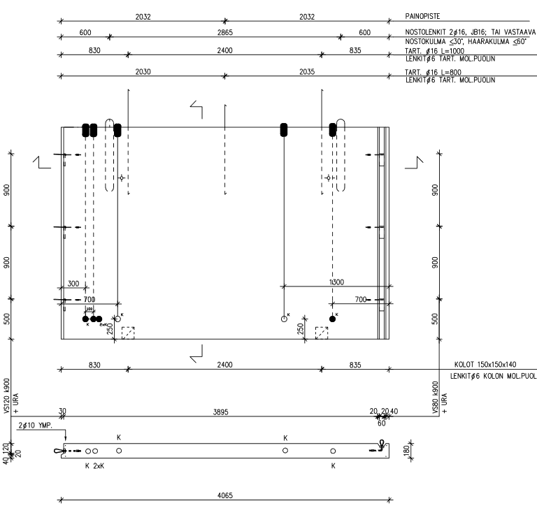 Elementtisuunnitelma / elementtipiirustus, esimerkkikuva seinäelementti.