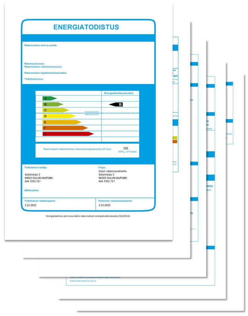 Energiatodistus, esimerkkiasiakirjat kuva.